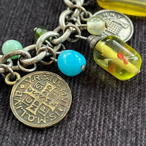 Charm Bracelet with British Empire  Coins and Art Glass Murano Beads - Picture 3 of 10